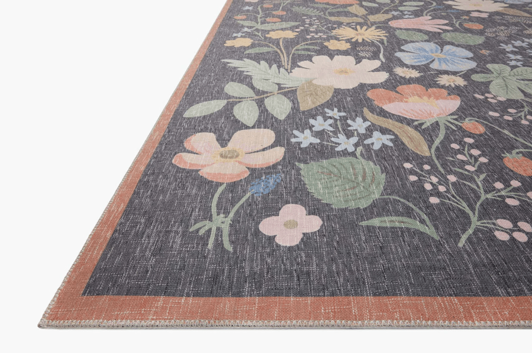 Strawberry Fields Black Rug by Rifle paper Co - Plain Jane Interiors