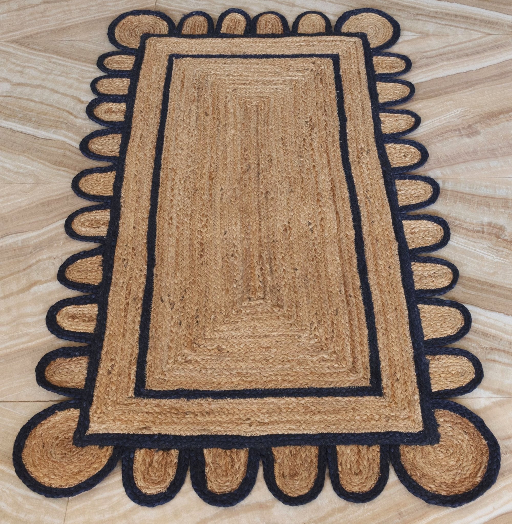 Navy Scallop Jute Rug - Plain Jane Interiors
