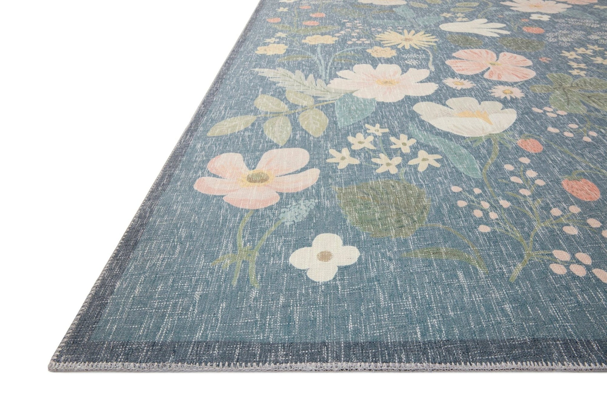 Strawberry Fields Teal Rug by Rifle paper Co - Plain Jane Interiors
